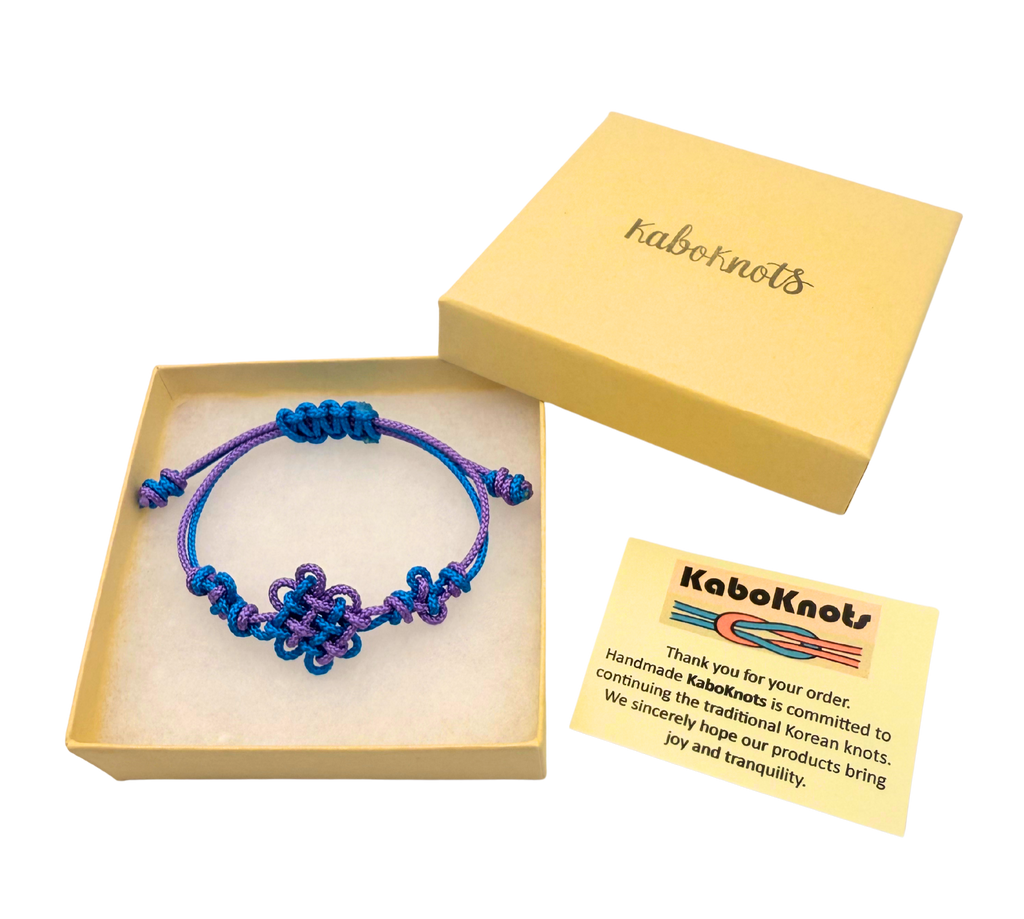 Kpop Demon Hunters Rumi Jinu Handmade Bracelet Accessory Queen Blue and Purple Traditional Korean Knot Adjustable length 4"~9" kaboknots.com