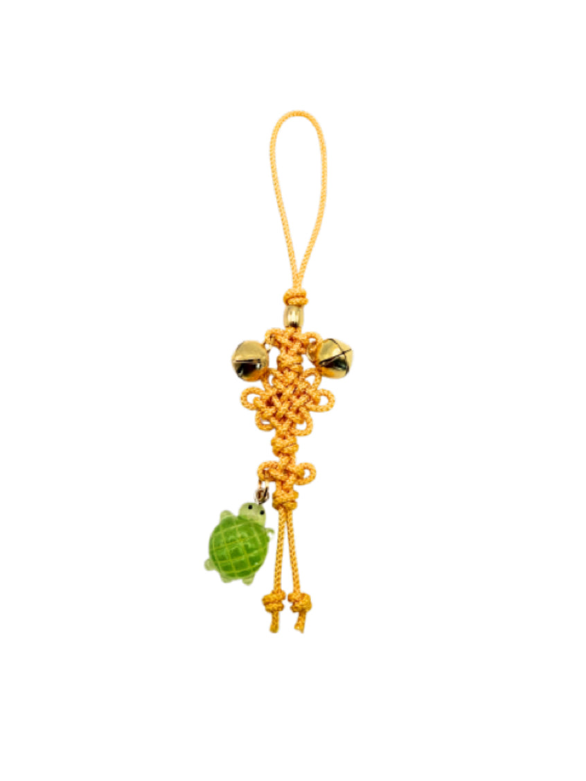 Kpop Demon Hunters Huntrix Zoey cosplay keychain charm accessory norigae, Traditional Handmade Korean Decorative Knot Gold Bells, Turtle Hanging accessory Korean threads Length 6" kaboknots.com