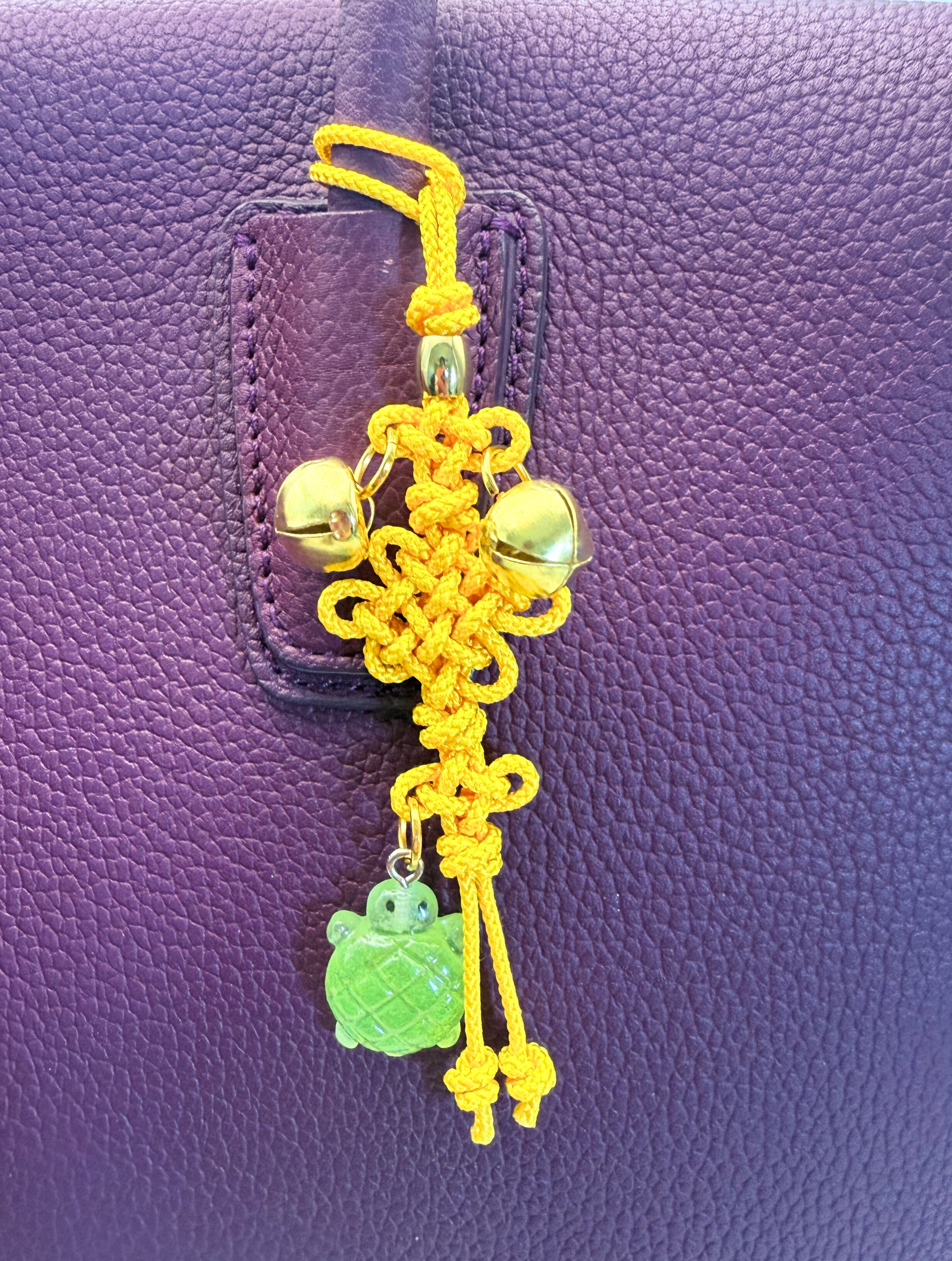 Kpop Demon Hunters Huntrix Zoey cosplay keychain charm accessory norigae, Traditional Handmade Korean Decorative Knot Gold Bells, Turtle Hanging accessory Korean threads Length 6" kaboknots.com